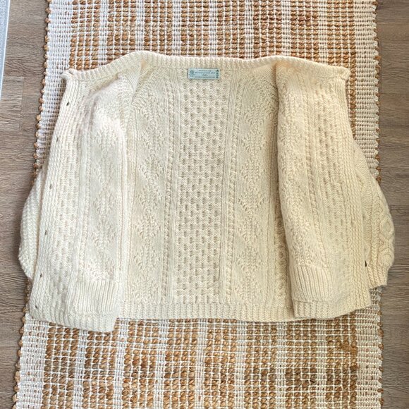 Vintage Irish Wool Fisherman Cardigan Cream Cable Knit Sweater - Picture 14 of 15